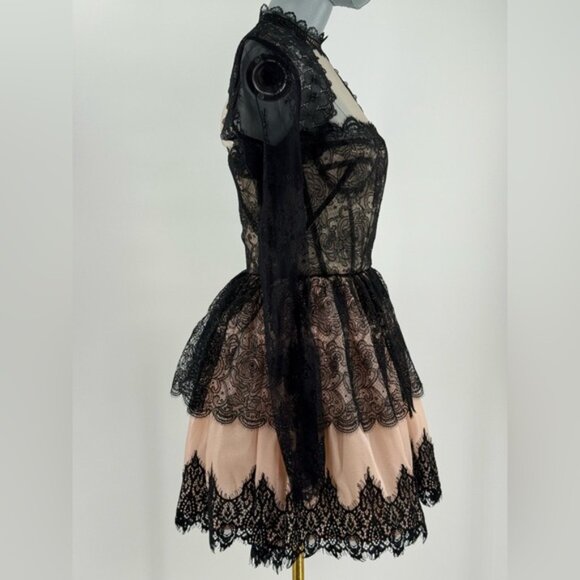 🆕 BRONX & BANCO 🧿 NWOT Daphne Illusion Lace Long Sleeve Mini Dress, Sz S US 4 - Picture 5 of 15